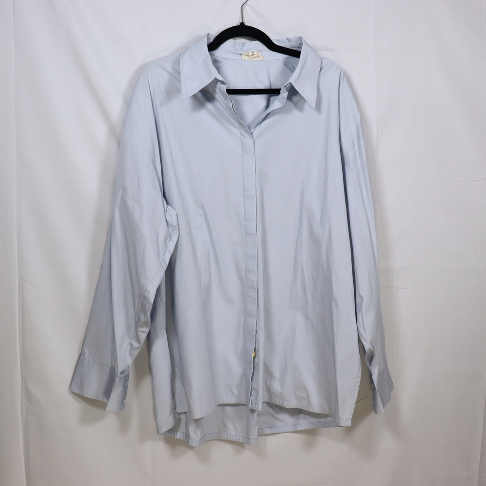 Open Edit Button Down 1X Blue Women Coastal Minimalist Top